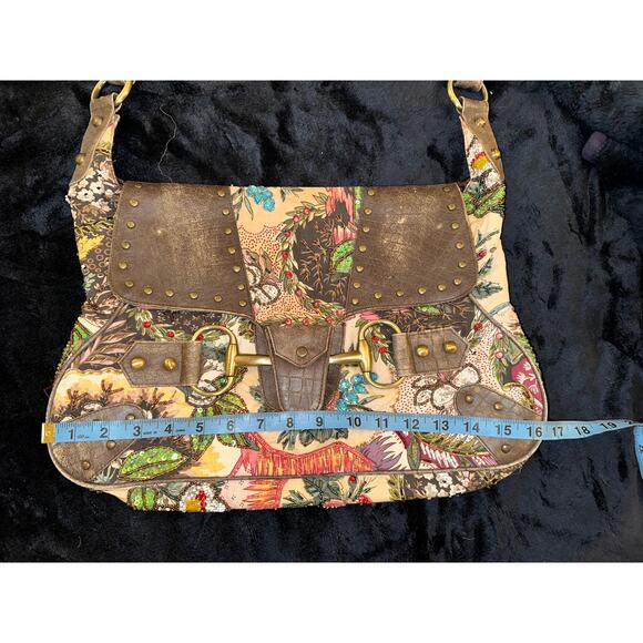 VINTAGE CHRISTIANA LARGE BOHO BEADED LEATHER HORSEBIT MESSENGER SADDLE BAG - Picture 6 of 9